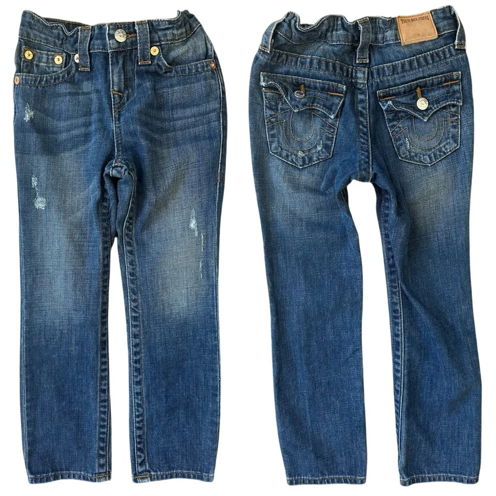 Kids True Religion Elastic Adjustable Waist Flap Pocket Distressed Size 6